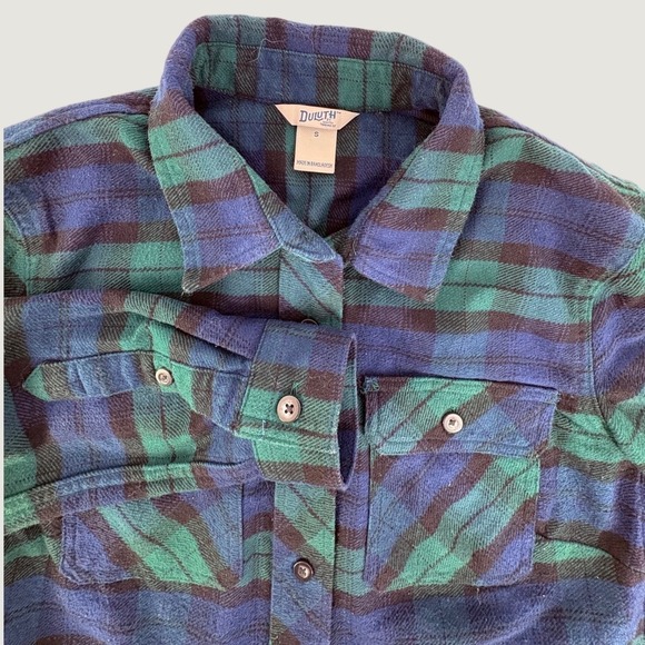 Duluth Trading Co Tops - Duluth Trading Co Flannel Shirt Womens S Blue Green Plaid Button Down Utility